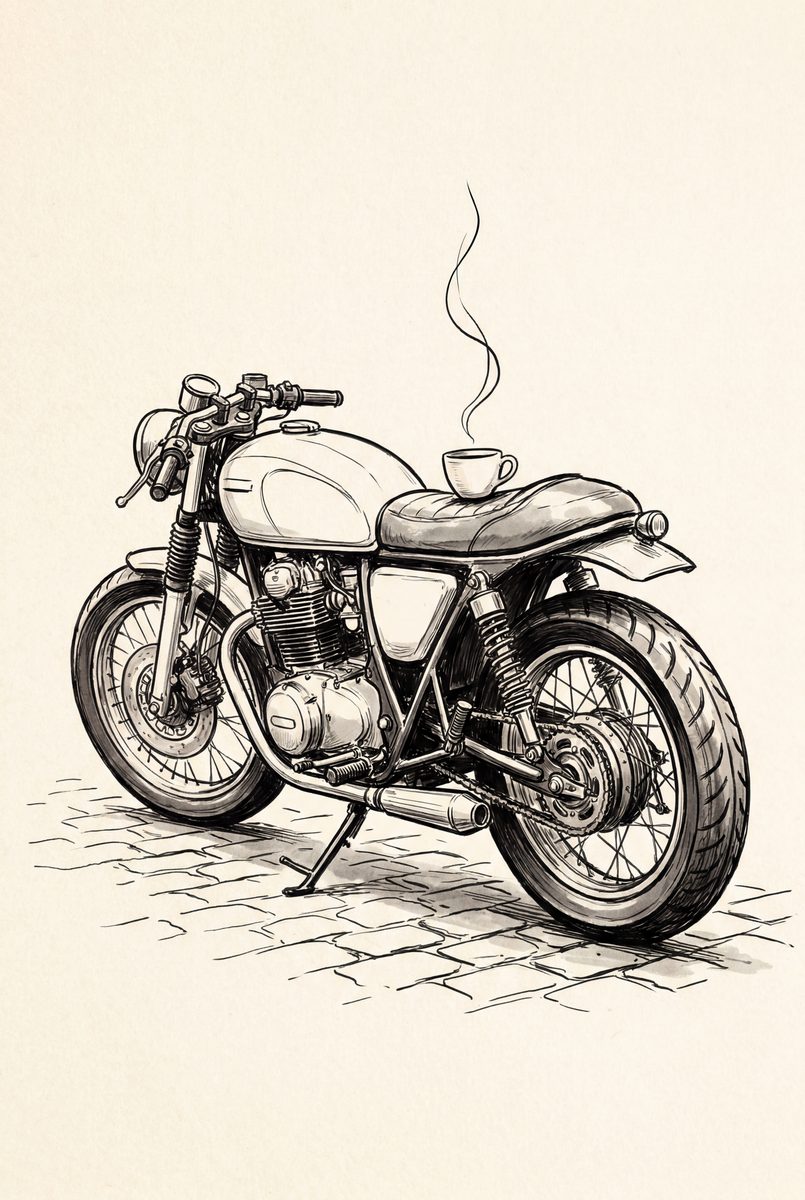 Kickstand and Coffee — original motorcycle art