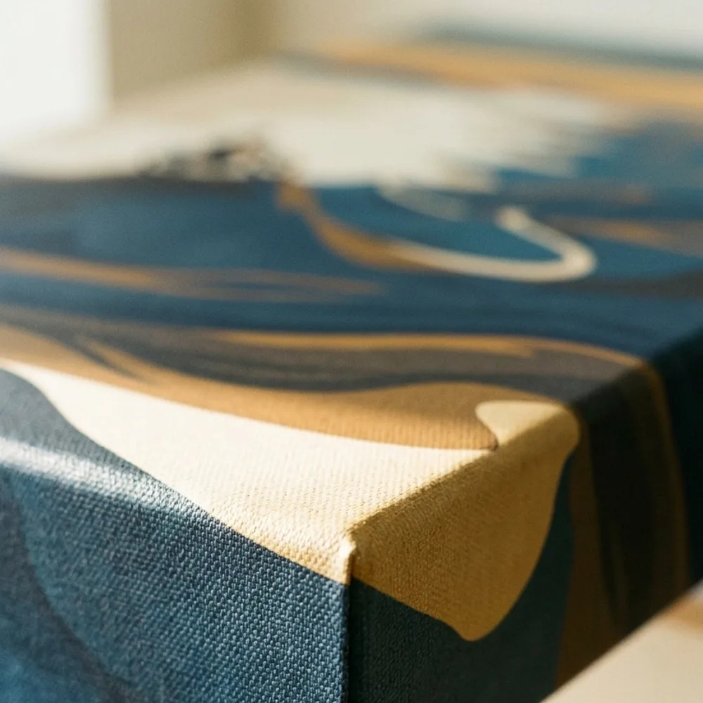 Corner of a gallery-wrapped canvas print showing texture and deep wrap