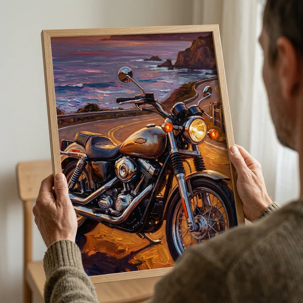 Hands holding a framed print