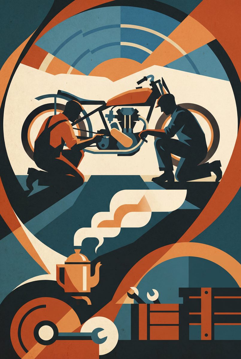 Paddock Morning — original motorcycle art